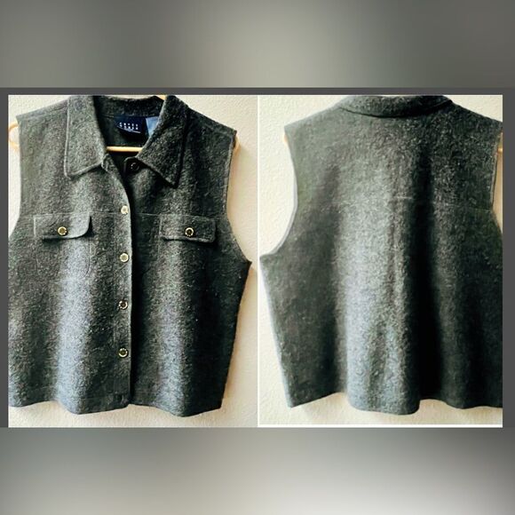 LIZ CLAIBORNE CRAZY HORSE VINTAGE 100% WOOL GREY VEST SIZE L - Picture 1 of 6